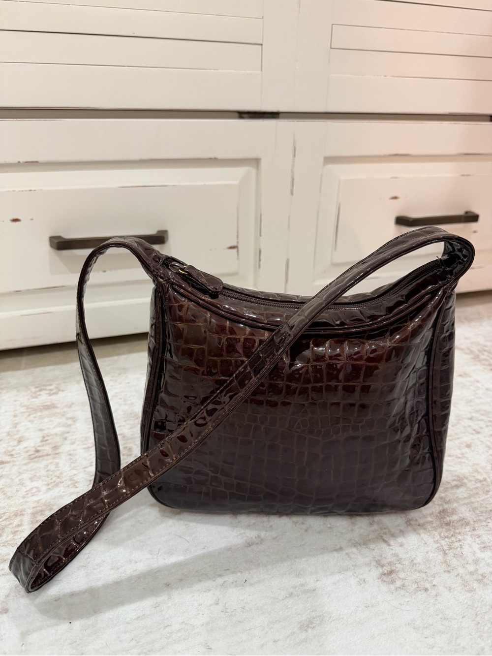 Authentic Vintage Carlos Falchi Croc-Embossed patent Leather Shoulder Bag